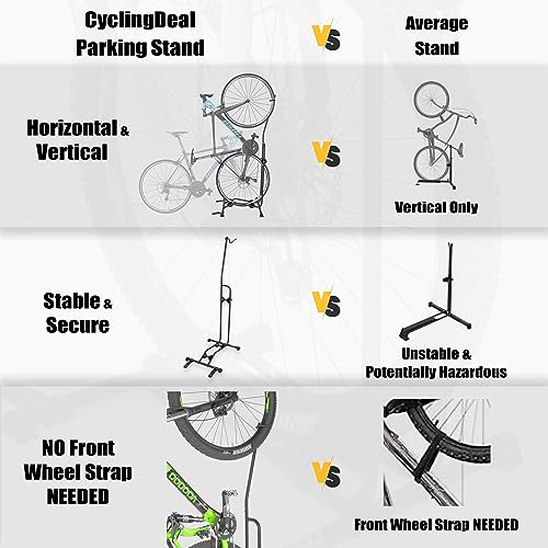 CyclingDeal Upright Bike Stand Floor - Vertical & Horizontal Bicycle Stand Bicycle Storage - Safe & Secure Bike Storage Rack - for Wheels Sizes up to 29" - Bike Rack Garage Bicycle Rack - Classic