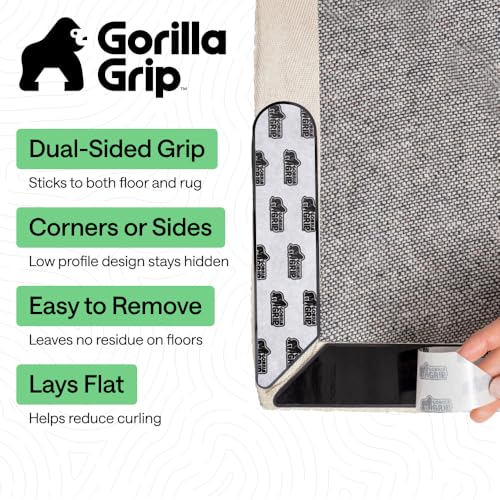 GORILLA GRIP SoakSTOPPER Door Mat, 24x17, Gray and Rug Corner Grippers, OneSize, Black Bundle