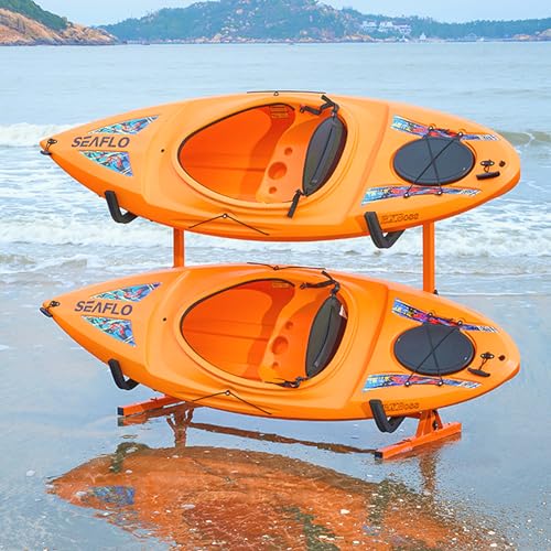VEVOR Freestanding Kayak Storage Rack, Kayak Stand for 4 Kayak Canoe Paddleboard, Heavy-duty Steel Kayak Hanger Holder with Padded Arms and Adjustable Width, 220LBS Max Load, for Indoor Outdoor Garage