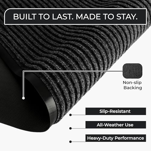Large Door Mat 3' x 5' Charcoal, Heavy Duty Commercial Floor Mat, Industrial Floor Mat for High Traffic Areas, Or Business Entryway Nonslip Rubber Backing.