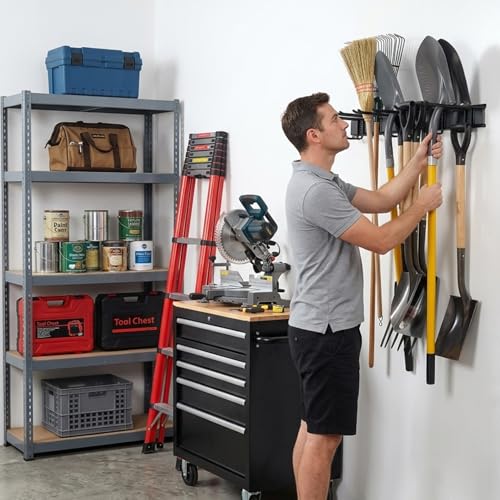 Aking Ace Garage Tool Organizer Wall Mount, 48-Inch Heavy Duty Garden Tool Rack for Shed, Holds 350lbs, Adjustable Storage Hanger for Shovel, Rake, and Power Tools