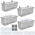 4 Set [EXTRA LARGE] Hanging Wall Mount Storage Baskets with Adhesive Hooks & Steel Hooks, Multiuse Sturdy Wire Metal Organizing Baskets for Home Kitchen Bathroom Pantry Utility Organizer, Black