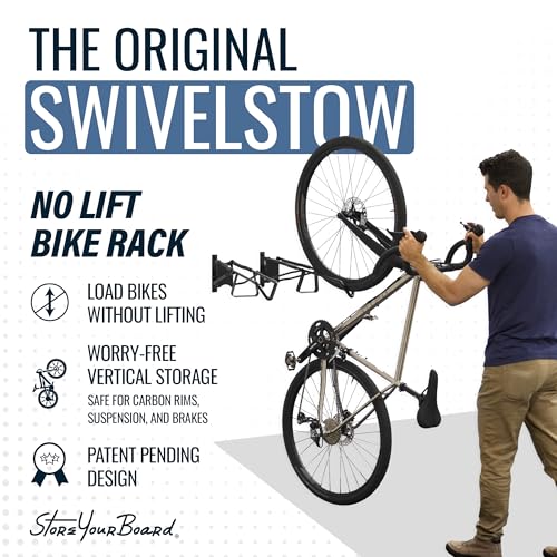 StoreYourBoard SwivelStow Bike Rack Garage Storage Rack 2 Pack - 2 Road & Gravel Bike Wall Mounts - Heavy Duty Bike Hanger - No-Lift Bike Rack Garage Storage Rack - Holds 70 lb Capacity
