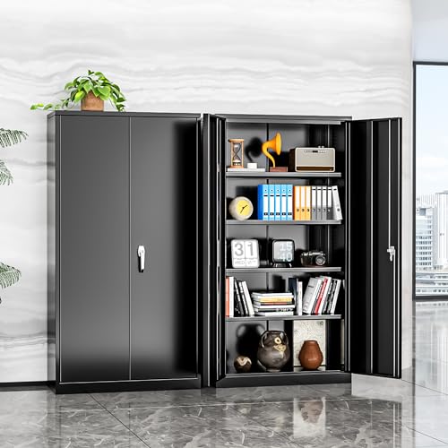 INTERGRAET Metal Storage Cabinet with Adjustable Shelves, Garage Storage Cabinets with Doors and Shelves, File Cabinets for Home Office, Kitchen Pantry Cabinet, 72''H, Black