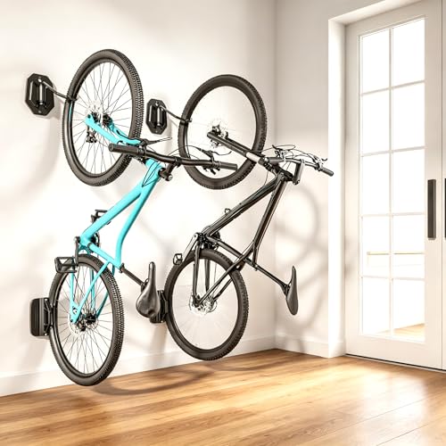 PEGZONE Swivel Bike Wall Mount, Heavy Duty Vertical Bike Rack with Fixed Hooks for Garage Storage, Wall Mounted Bicycle Hangers Holds up to 77 lbs for Indoor, 2 Pack