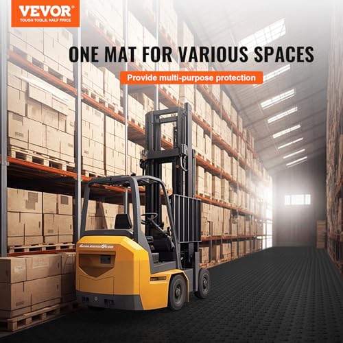 VEVOR Garage Floor Tiles 12 x 12 x 0.53 inch, Interlocking Design Ease of Installation Double-Sided Texture Non-Slip Sturdiness, for Garages, Basements, Repair Shops, Black, 50 Pack