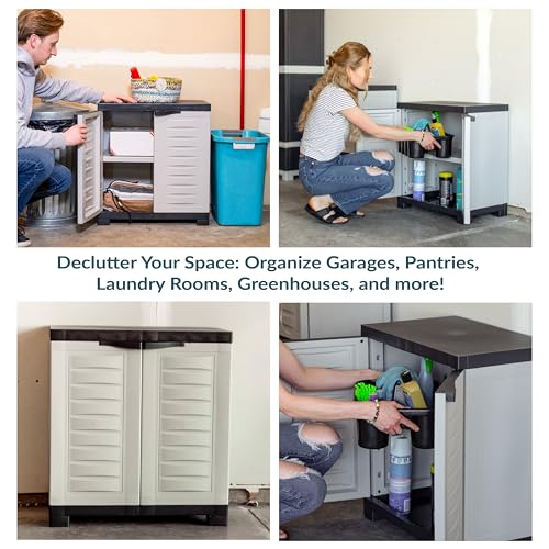 Sunnydaze 25.5" H Resin Garage Storage Cabinet - Garage Cabinet with Adjustable Shelf - Freestanding Utility Storage for Laundry Room, Office, Basement - Gray