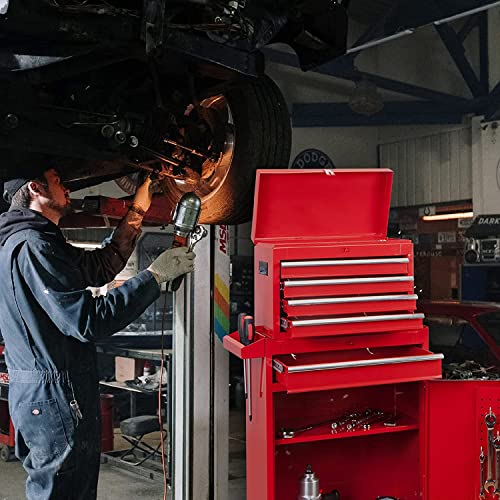 Road DAWG ATBT1204D-Red Torin Rolling Garage Workshop Tool Organizer: Detachable 4 Drawer Tool Chest with Large Storage Cabinet and Adjustable Shelf, Red