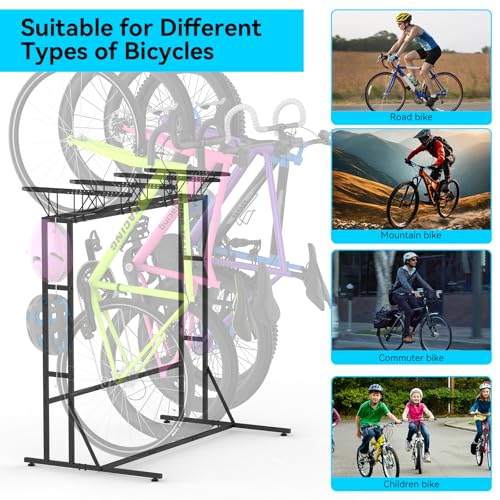 YBING Freestanding Bike Rrack Garage - 4 Bikes Vertical Bike Storage Stand, Floor Stand Bike Racks for Home and Garage Organizer, Indoor, Outdoor