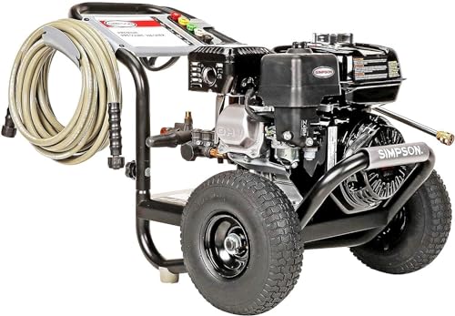 SIMPSON Cleaning PS3228 PowerShot 3300 PSI Gas Pressure Washer, 2.5 GPM, Honda GX200 Engine, Includes Spray Gun and Extension Wand, 5 QC Nozzle Tips, 5/16-inch x 25-foot MorFlex Hose, 49-State