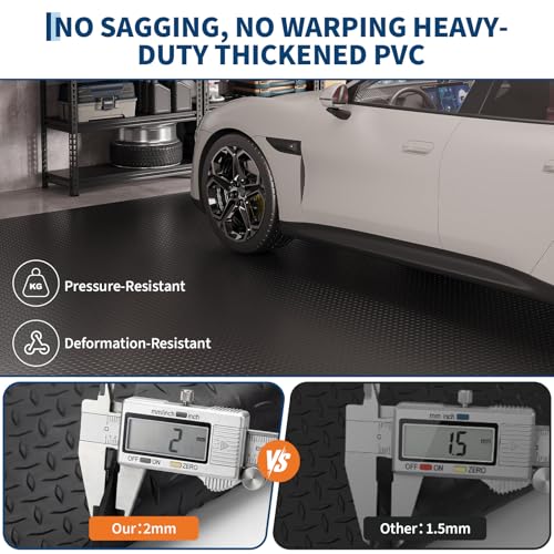 Garvee 7.5x17 FT Garage Floor Mat,Thickened Diamond Plate PVC Garage Mats Flooring Roll,Heavy Duty Parking Mat,Waterproof Non-Slip Floor Protector for Cars/Warehouse/Basement/Workshop(Black