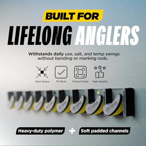 Beyond Fishing GripLock Vertical Fishing Rod Rack – Wall-Mounted Fishing Rod Holder for Garage – Stores Up to 9 Rods or Combos –Space-Saving Durable Fishing Rod Holders for Serious Anglers