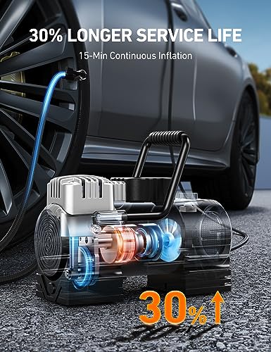 AstroAI Tire Inflator Portable Air Compressor 150 PSI 12V DC Tire Pump with Digital Gauge Auto Shut-Off Fast Inflation, Ultra-Bright 12 LED Emergency Light for Car, Motorcycle, Bike, Ball, Inflatables