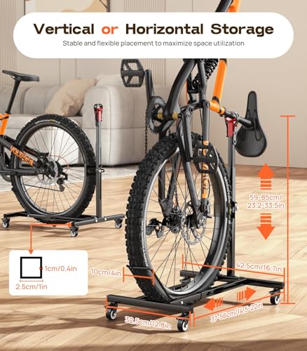 Housolution Vertical Bike Stand with Wheels up to 29", Adjustable Height, No Drilling holds up to 80lbs, Freestanding Bicycle Rack for Garage & Apartment, Bike Stand Floor for MTB/Road Bikes