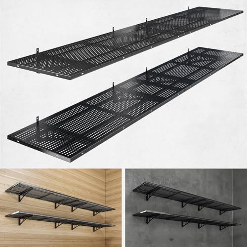 YIFRO 4-Pack 1.5x4ft Heavy Duty Garage Wall Shelving, 1000 lbs Load Capacity, Garage Shelving Wall Mounted, Storage Rack with Hooks, Black