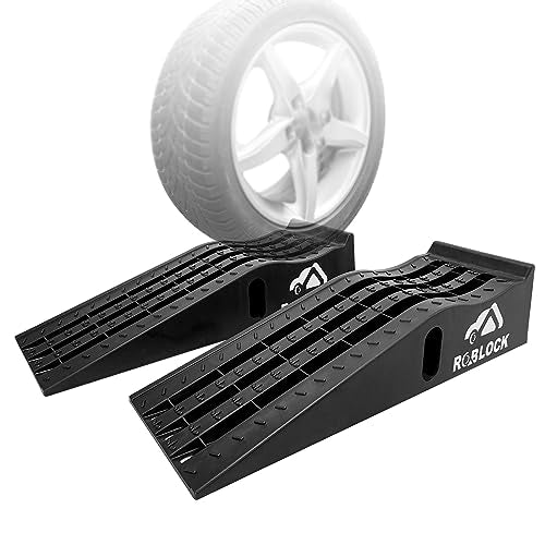 ROBLOCK Heavy Duty Low Profile Car Ramps for Oil Changes, Portable Car Ramps for Low Cars High Lift and Jack Support, Vehicle Ramps for Garage, 35.63''x12''x8.07'', G.V.W 13000 LBS, 2 PCS