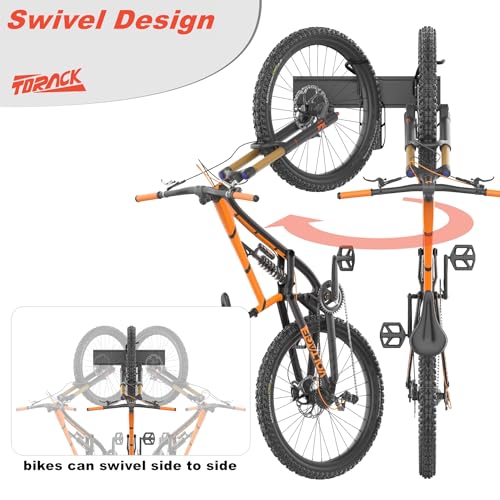 TORACK Wall-mounted Swivel Bike Rack, Garage Vertical Bike Storage Hangers for 5 Bikes Rotating Bike Storage Hooks
