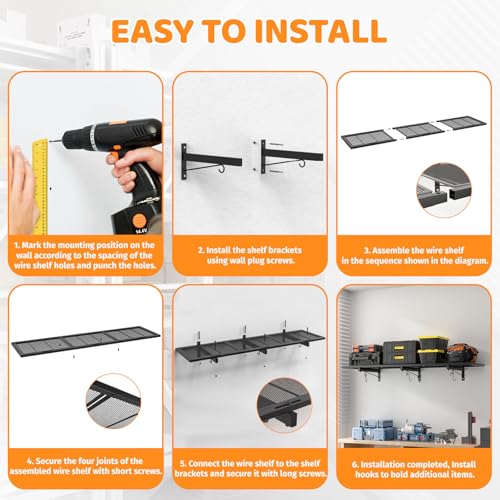 Mogbhw 2 Pack Garage Wall Shelving, 1x3.85ft Heavy Duty Garage Shelving Wall Mounted 320 lbs Load Capacity, Black Garage Storage Shelves Floating Shelves for Basement, Shop, Shed