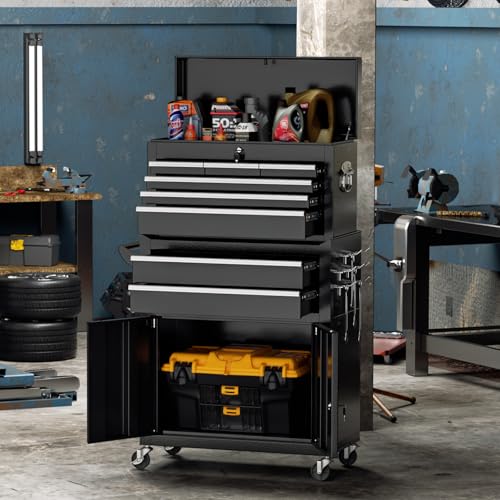 Omelaza 8-Drawer Rolling Tool Chest with Lock, Detachable Tool Cabinet Cart with Wheels, High-Capacity Mechanic Tool Organizer for Garage Workshop Warehouse Storage