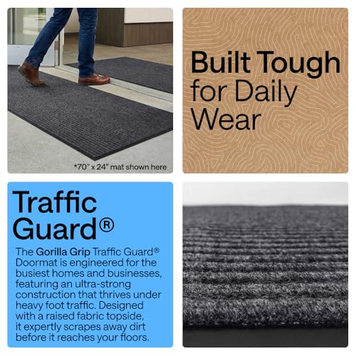 GORILLA GRIP Waterproof Traffic Guard Door Mat, 72x48, Heavy Duty Entryway Mats, Strong Backing Commercial Utility Rugs for Office Hallway, Garage Floor and Home, Low Profile Carpet, Charcoal Gray