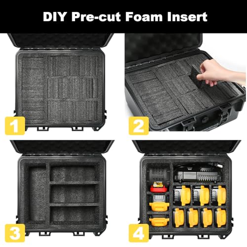 LOTOCASE Storage Case for Dewalt Battery & Charger - Waterproof Power Tool Box Storage Bag with Customizable Fit Foam for Milwaukee/Makita/Ryobi Battery & Charger (Only Case)