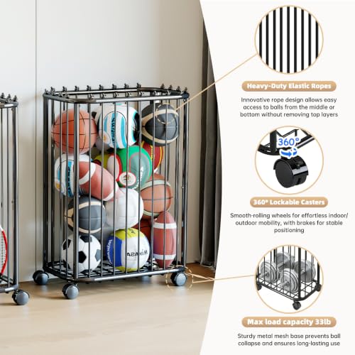jiedihome Garage Ball Storage Rack, Metal Sports Equipment Organizer, Black