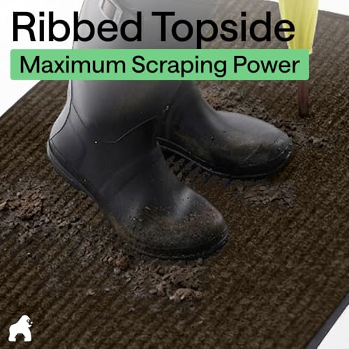 GORILLA GRIP Waterproof Traffic Guard Door Mat, Heavy Duty Entryway Mats, Strong Backing Commercial Utility Rugs for Office Hallway, Garage Floor and Home, Low Profile Carpet Runner, 29x17, Brown