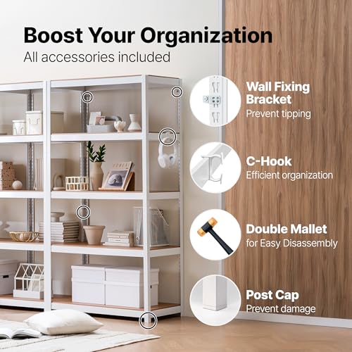 HOMEDANT House 36.2" W 5 Tier Heavy Duty Garage Shelving Adjustable Metal Rack Storage Shelves Standing Shelf Unit Organizers Pantry Closet Office White 1Pack