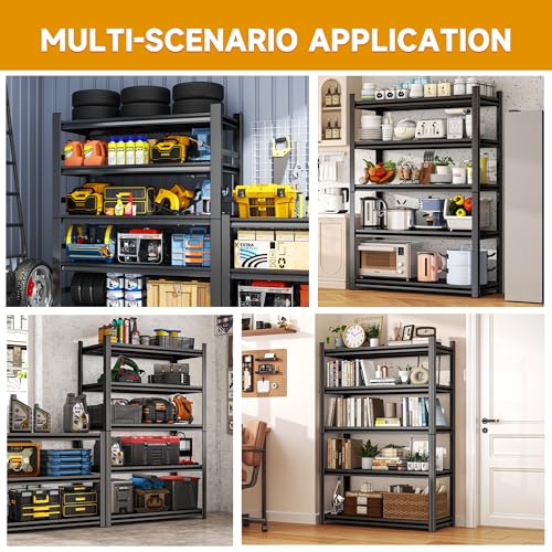 72''H × 40''W Garage Shelving, 5 Tier Heavy Duty Shelving, 2500 lbs Capacity Garage Storage Shelves, Industrial Shelves with Thickened Double-Layer Posts for Garage, Warehouse, Basement,Black