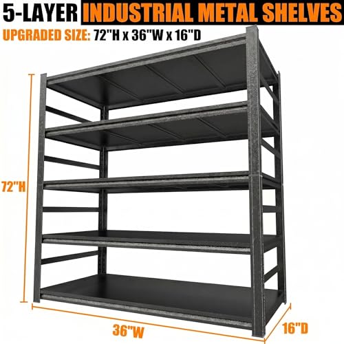 BEESTMUEBLE Upgrade 72" H Garage Shelving Unit, 3500LBS Heavy Duty 5-Tier Metal Storage Shelves with Anti-Fall Rails, Adjustable Industrial Steel Rack, Pantry Kitchen Basement Warehouse