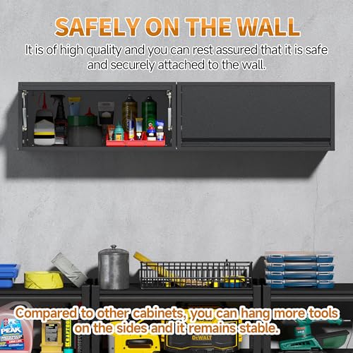 Firstsky Metal Garage Wall Cabinet with Up-Flip Door,Wall-Mounted Steel Storage Cabinet, Float Tool Cabinet with Pegboard,Upper Cabinet for Kitchen,Garage,Workshop,Warehouse(13.8" H,Black)