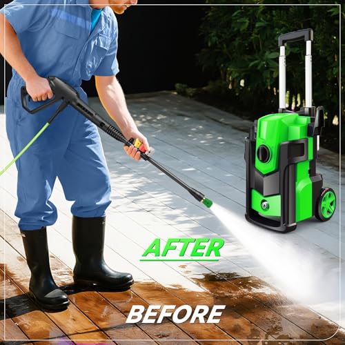 Electric Pressure Washer, 5000 PSI 4.0 GPM Heavy Duty Power Washer, with 4 Nozzles,Foam Cannon,33FT Hose Reel and 500ml Soap Bottle for Home/Cars(Light Green)