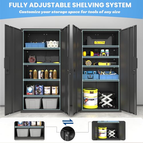 HOMOFFICE Metal Garage Storage Cabinet with Lock, 71" Tall Steel Storage Locker with 4 Adjustable Shelves, Heavy Duty Metal Cabinet for Garage, Office, Home, 31.5”W × 16.5”D, Black
