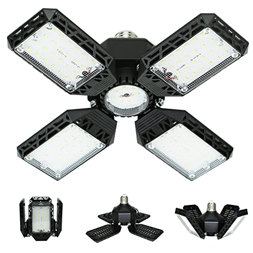QiyuanLS LED Garage Light,150W Deformable Garage Ceiling Lights,15000LM, 4 Adjustable Panels, E26/E27 Shop Lights for Basement, Barn, Workshop,High Bay Light