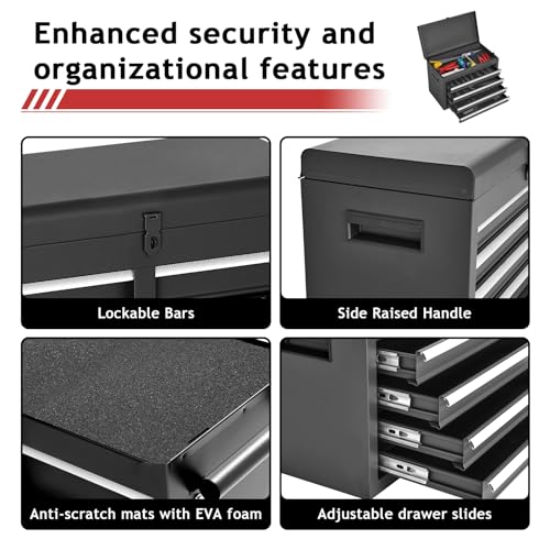 AirWire Tool Chest,5-Drawer Rolling Tool Storage Cabinet with Enhanced Packaging, Detachable Top Tool Box, Metal Tool Cart for Garage Workshop,Black, ATC001BK
