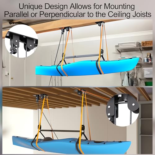 TRUSOON Kayak Hoist, Heavy Duty Kayak Pulley System for Garage Ceiling, Hold Up to 150 lbs Capacity, Canoe Garage Lift Storage System, Fit 10-18 Foot Ceilings, Black
