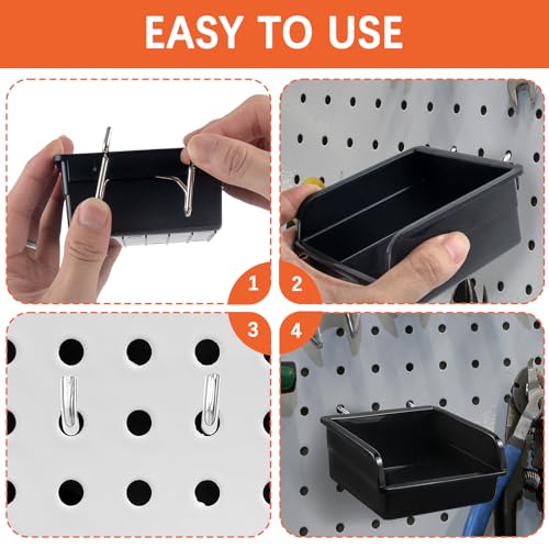 20 Pack Pegboard Bins With Metal Hooks, Black Pegboard Storage Bins, Pegboard Containers For Peg Board Organizing Accessories, Peg Board Organizer Bins For Garage, Workshop, Craft Room, Tool Shed