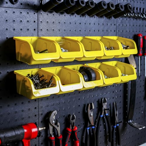 WALLPEG 36 Pack Pegboard Bin Kit – 18 Medium & 18 Large Yellow Peg Board Storage Bins | Parts Organizer for Garage, Workshop, Craft Room, Office & Workbench | Pegboard Accessory Organier | MADE IN USA