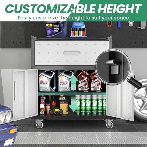 VIYET Garage Cabinet System | Heavy Duty Steel All-in-One Modular Garage Cabinet Set for Ultimate Workshop Organization | Easy Assembly Garage Storage Cabinets & Tool Bench