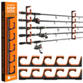 PLUSINNO H5P Fishing Rod/Pole Holders for Garage, Fishing Rod Holder Ceiling or Wall Mounted Rod Rack, Fishing Gear Equipment Storage Organizer Holds up to 5 Rods or Combos or Nets