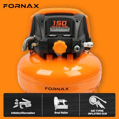 FORNAX Pancake Air Compressor with two couplers, 6 Gallon Portable Electric air compressor, 150 PSI, Oil -Free Air Compressor