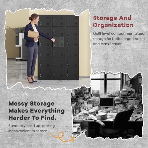 Bonusall Employees Lockers,Metal Office Storage Locker with 6 Door, Tall Steel Lockers with Keys and Lock for School, Gym, Home, Garage,Black