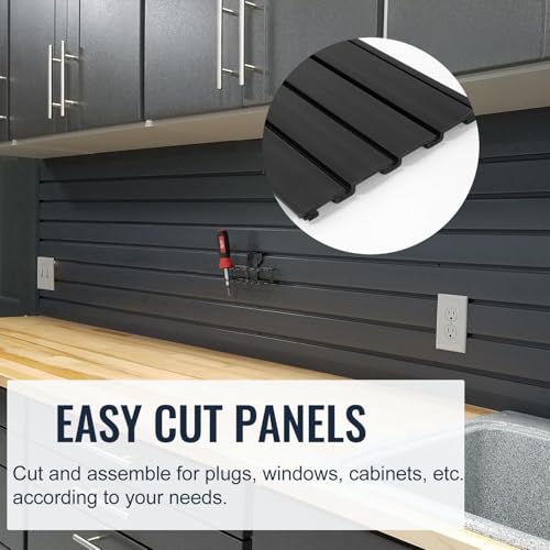 Aking Ace Slatwall Panel Garage Organizer PVC Slatwall Heavy Duty Wall Mounted Rack, Interlocking Slat Wall Panels for Tool Organization Peg Board (Black 8X4 ft)