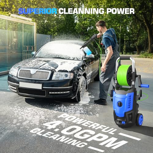 Pressure Washer 4800PSI, 4.0GPM Portable Power Washer with Foam Cannon,4 Nozzles,33FT Hose and Soap Bottle,Car Wash Machine/Car/Driveway/Patio Clean,Blue