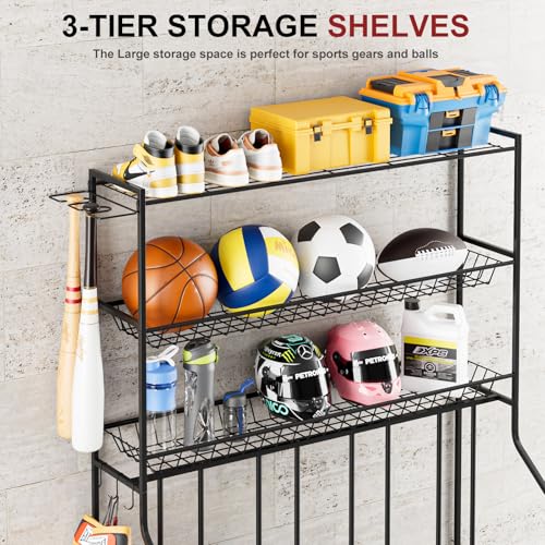 Kificet 4 Bike Stand, Bike Rack Garage with 3-Tier Storage Rack, Bicycle Stand for Garage Organizer, Indoor Sporting Gear Storage Station for Mountain/Road/Hybrid & Fat Tire Bike, Patent Pending