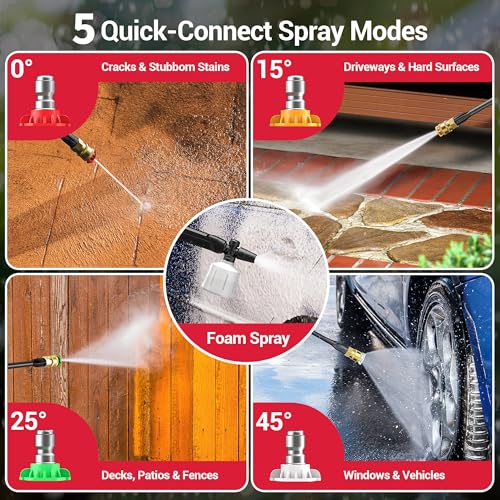 Electric Pressure Washer Power Washer with Foam Cannon & 4 Quick Connect Nozzles, Portable High Pressure Cleaning Machine for Cars Driveways Patios Outdoor Cleaning