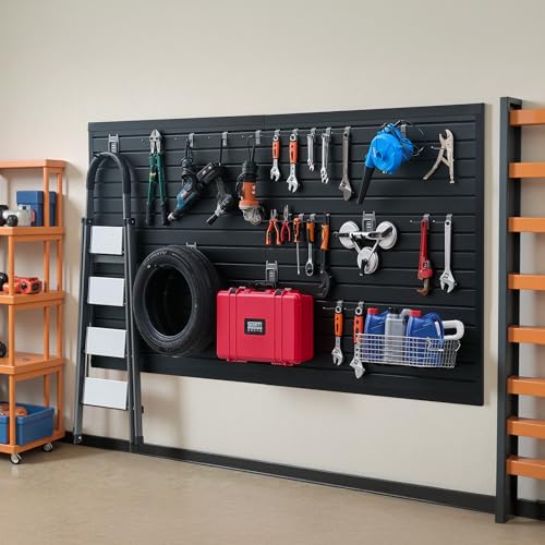 VEVOR Slat Wall Paneling, 8 x 4 ft, PVC Garage Slatwall without Accessories, Black Slat Wall Easy-to-Install Adjustable Slatwall Panel with Coupling Structure & DIY Cutting, Fits for Storage & Display