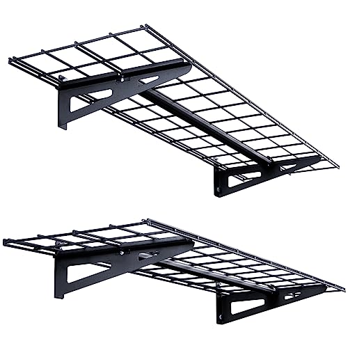 VEVOR Garage Shelving Wall Mounted, 1 x 4 ft Heavy Duty Shelves, 400 lbs Load Capacity Storage Rack Floating 2 Pack, Suitable for Shop, Shed, Storage, Black (LL1248)