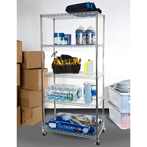 UltraDurable Commercial-Grade 5-Tier Steel Wire Shelving with Wheels, 36" W x 18" D x 72" H, Steel