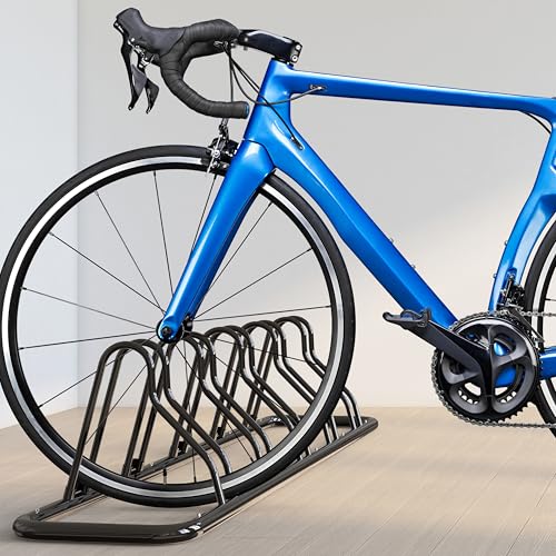 Simple Houseware 5-Bike Floor Storage Rack - Adjustable Bicycle Parking Stand & Garage Organizer for Road and Kids Bikes, Black